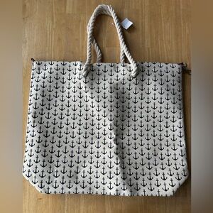 Nautical bag, purse, tote beach bag anchors White And Blue Rope Style Handles